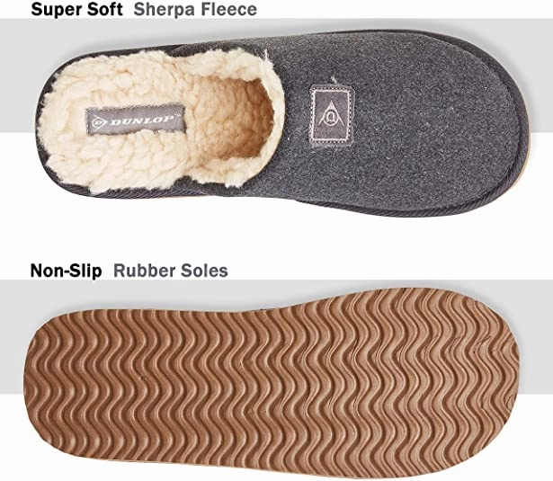 Dunlop Comfy Memory Foam Slippers with Rubber Sole Anti Slip for Men Extra Wide Slip On Slippers