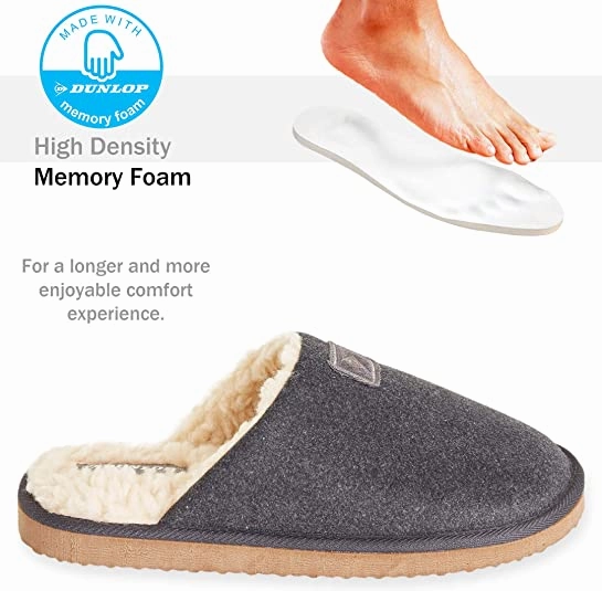 Dunlop Comfy Memory Foam Slippers with Rubber Sole Anti Slip for Men Bespoke Slippers
