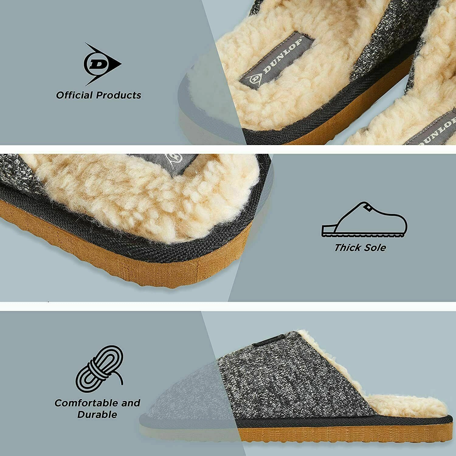 Fireside Slippers Dunlop Comfy Memory Foam Slippers with Rubber Sole Anti Slip for Men