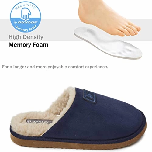 Dunlop Comfy Memory Foam Slippers with Rubber Sole Anti Slip for Men Bottoms For Slippers