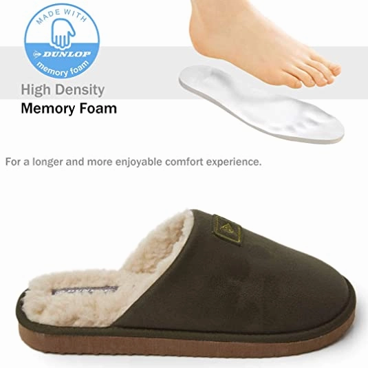 Dunlop Comfy Memory Foam Slippers with Rubber Sole Anti Slip for Men Open Toe Fuzzy Slippers