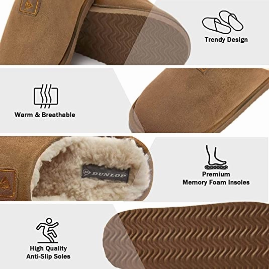 Slippers For Overpronation Dunlop Comfy Memory Foam Slippers with Rubber Sole Anti Slip for Men