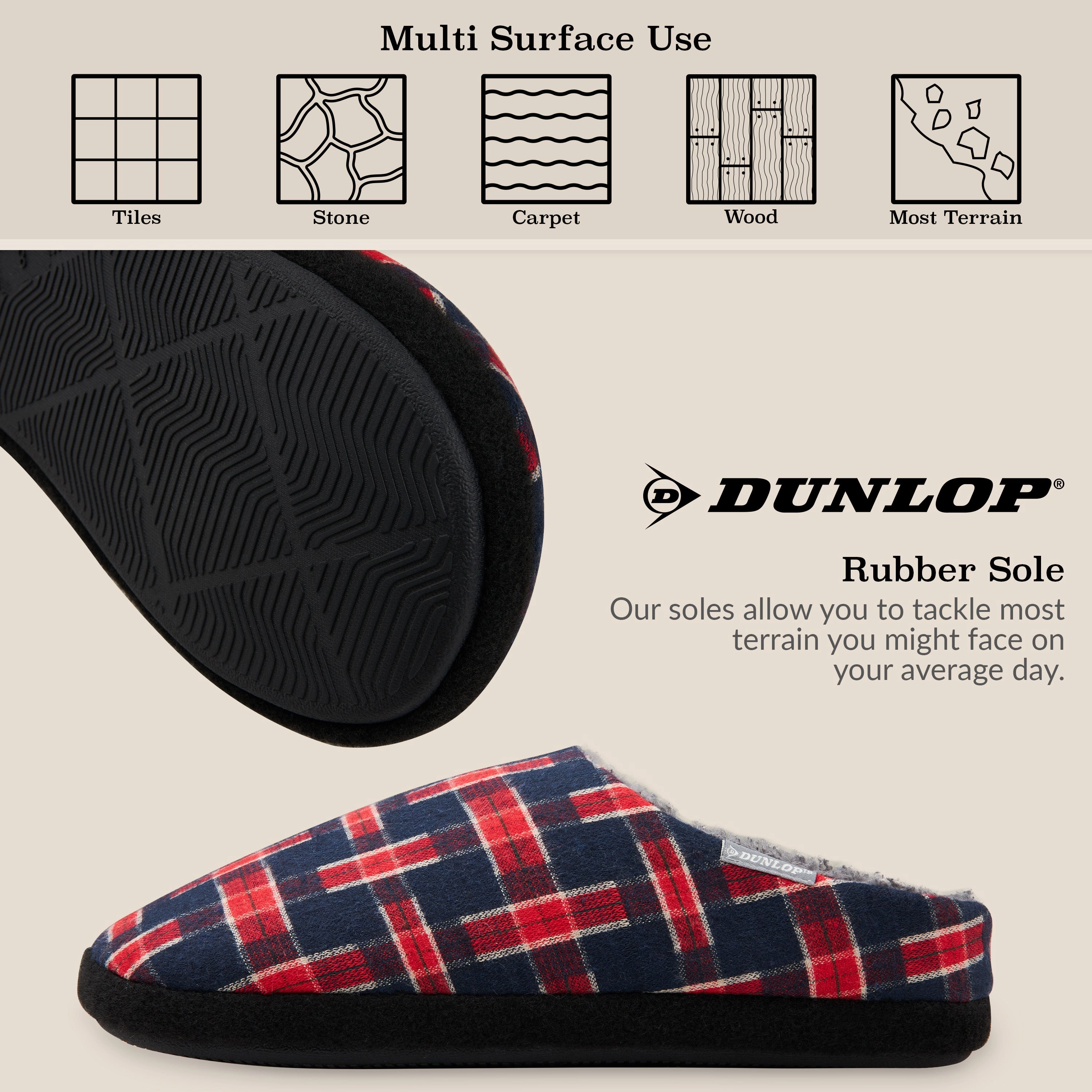 Dunlop Mens,Comfy Memory Foam Slippers,Warm Faux Sheepskin Anti Slip House Shoes Brown Platform Slippers