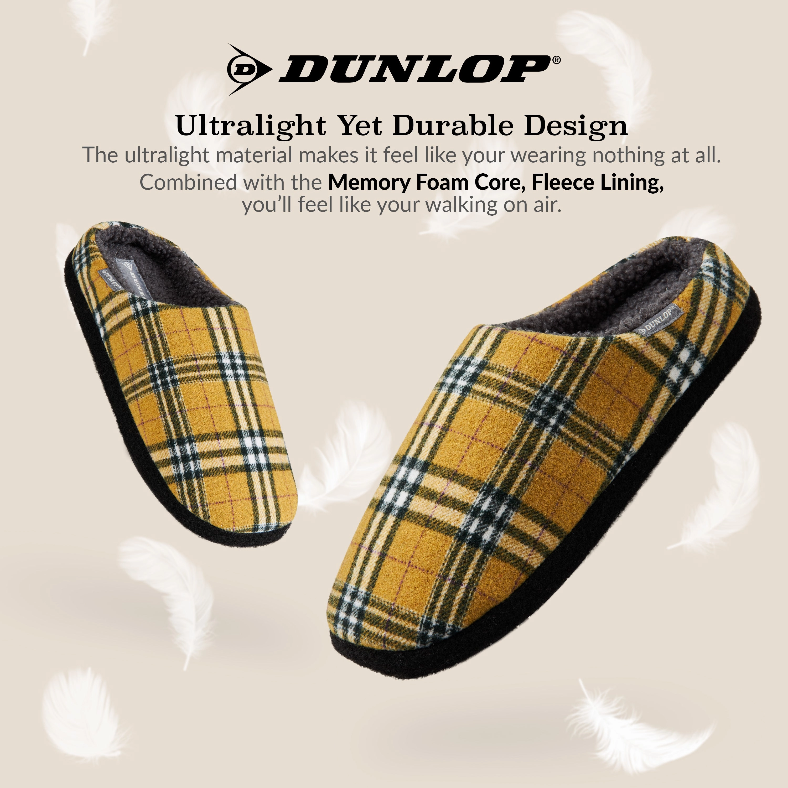 Dunlop Mens,Comfy Memory Foam Slippers,Warm Faux Sheepskin Anti Slip House Shoes Slippers Bow