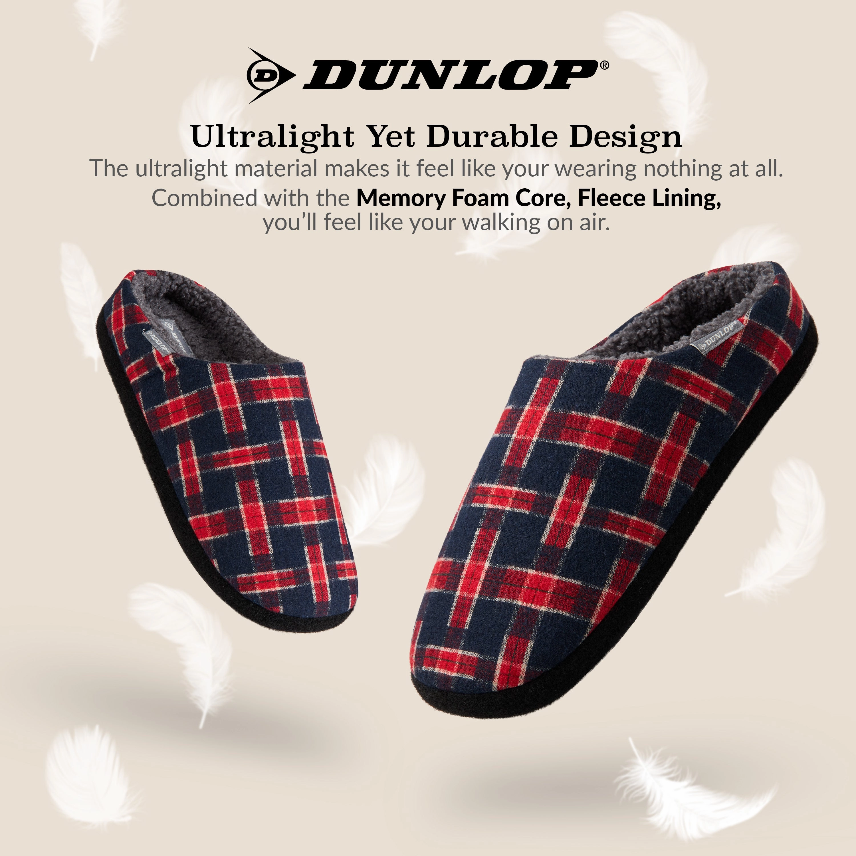 Dunlop Mens,Comfy Memory Foam Slippers,Warm Faux Sheepskin Anti Slip House Shoes Mini Boot Slippers
