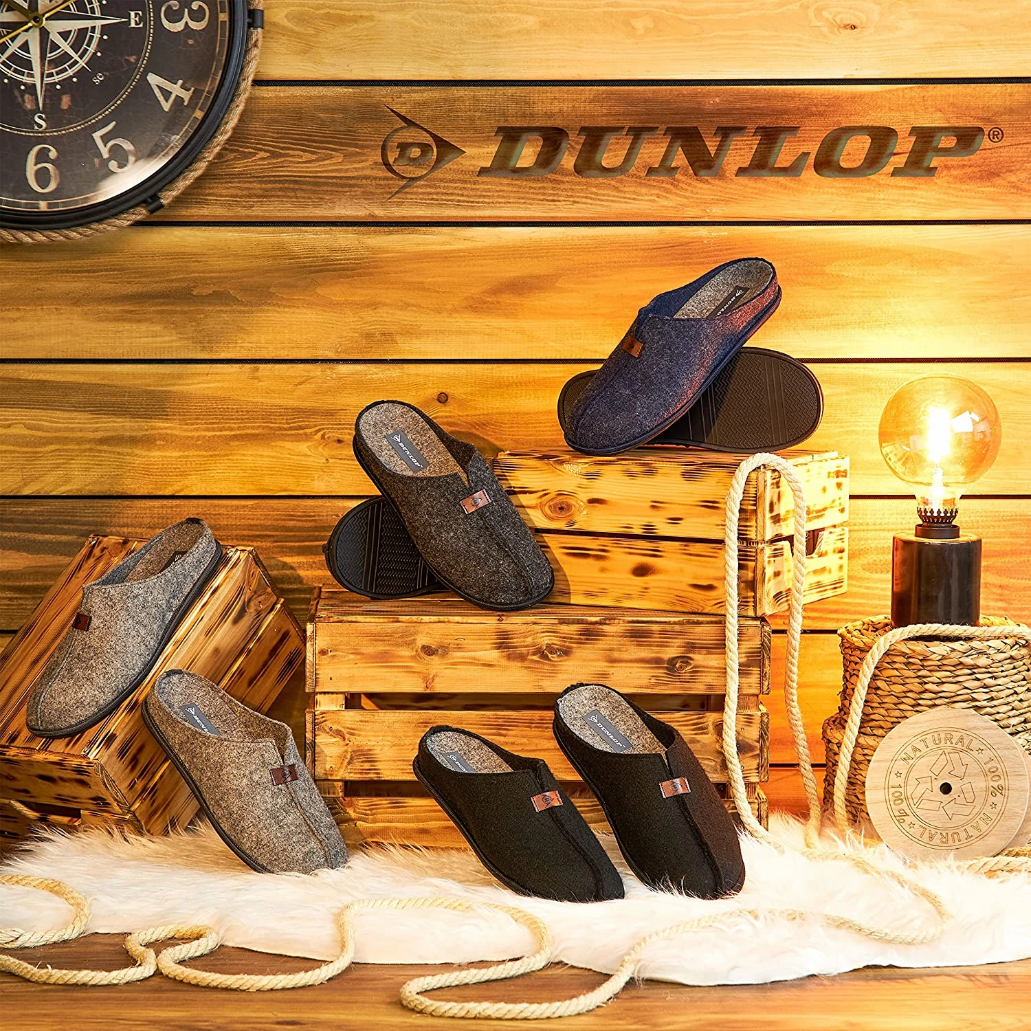 Canvas Slides Dunlop Mens Slippers, Felt Slip On Mules Men's Slippers