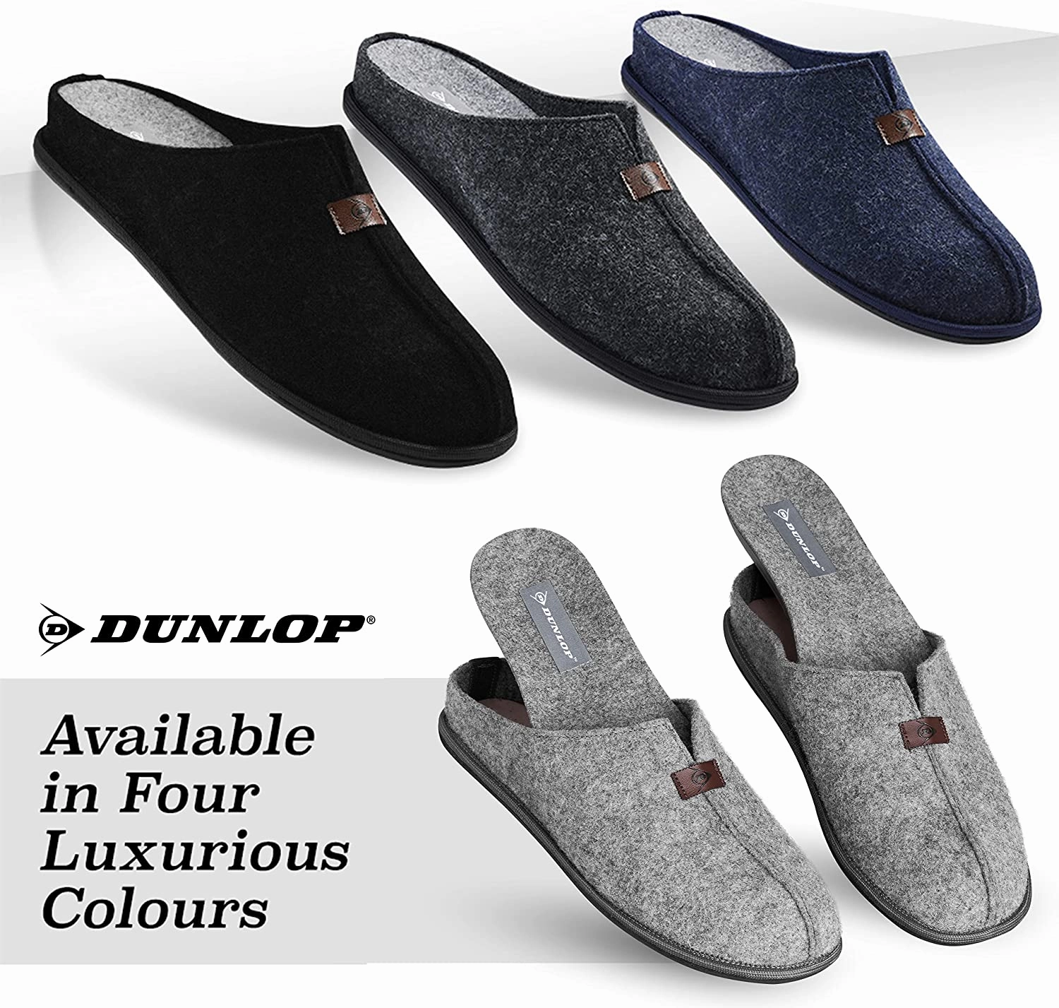 Dunlop Mens Slippers, Felt Slip On Mules Men's Slippers Water Resistant Slippers