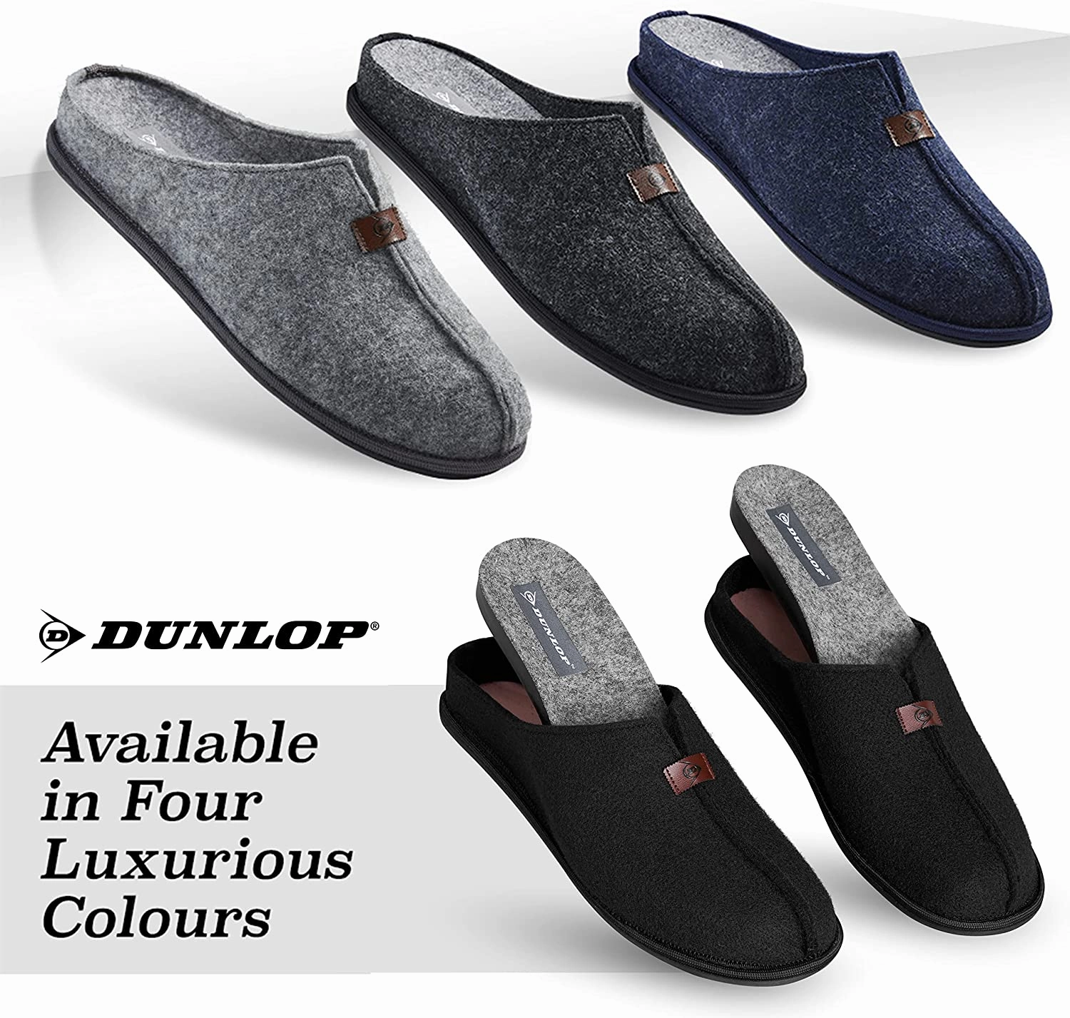 Dunlop Mens Slippers, Felt Slip On Mules Men's Slippers Slippers Style