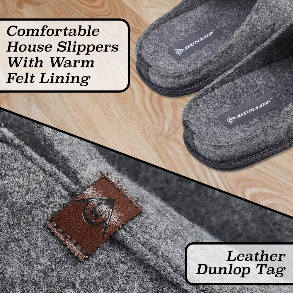 Dunlop Mens Slippers, Felt Slip On Mules Men's Slippers Designer Fur Slides