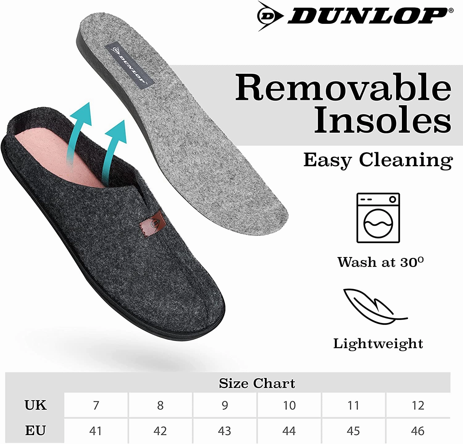 Dunlop Mens Slippers, Felt Slip On Mules Men's Slippers Felt Slippers With Rubber Soles
