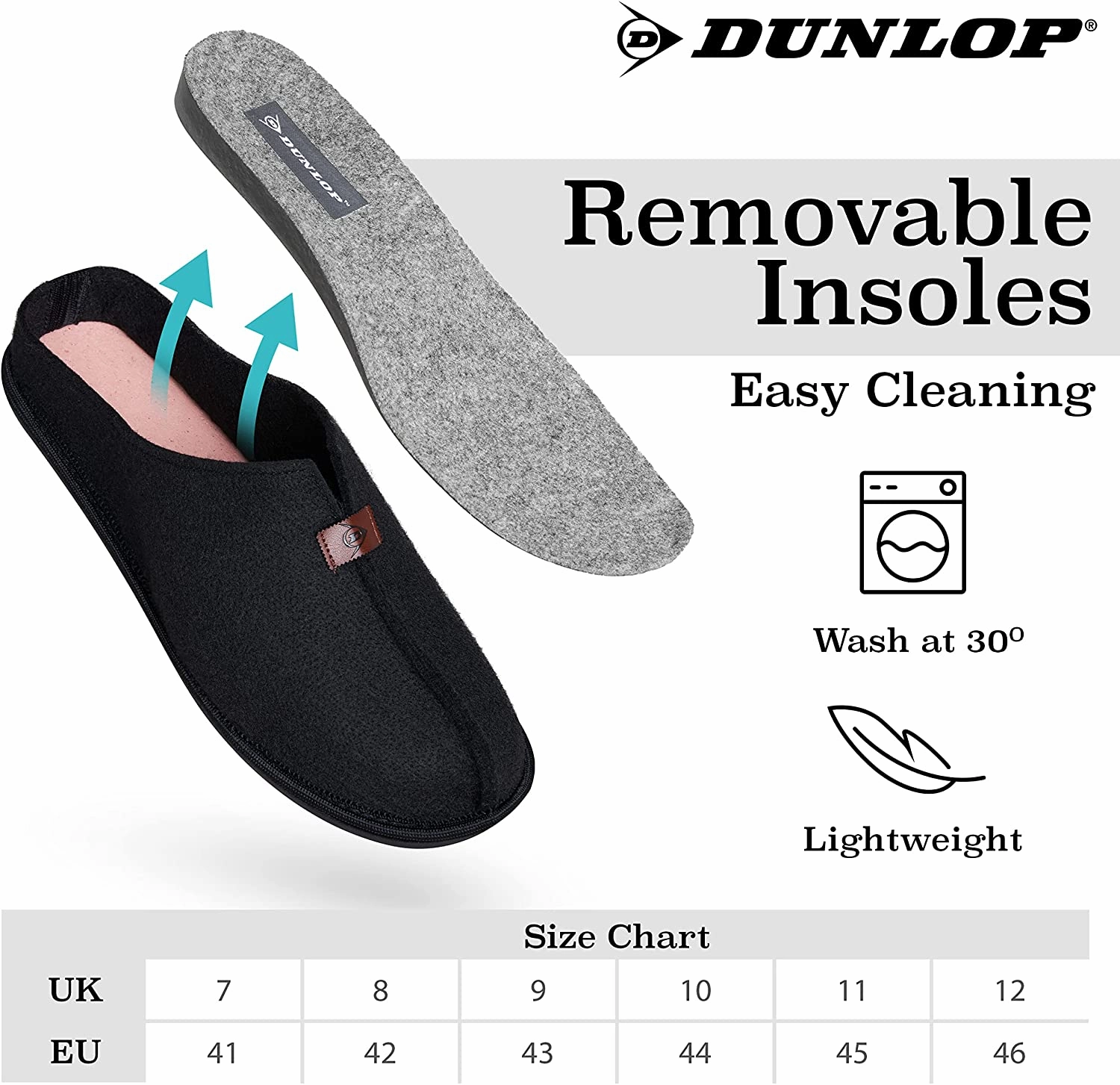Dunlop Mens Slippers, Felt Slip On Mules Men's Slippers Gripper Slippers For Adults