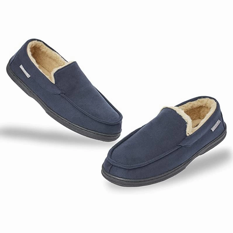 Dunlop Moccasins Loafers Faux Sheepskin Slippers with Rubber Sole for Men Therapeutic Massage Slippers