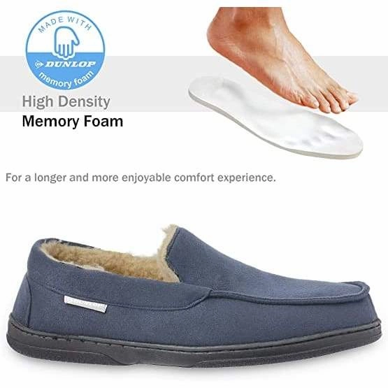 Slippers Silver Dunlop Moccasins Loafers Faux Sheepskin Slippers with Rubber Sole for Men