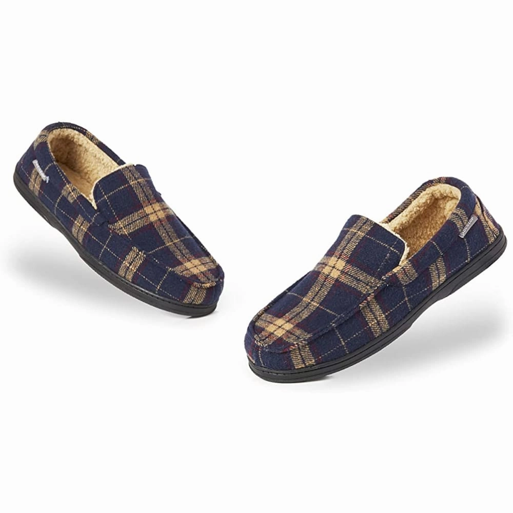 Dunlop Moccasins Loafers Faux Sheepskin Slippers with Rubber Sole for Men Sleeping Slippers