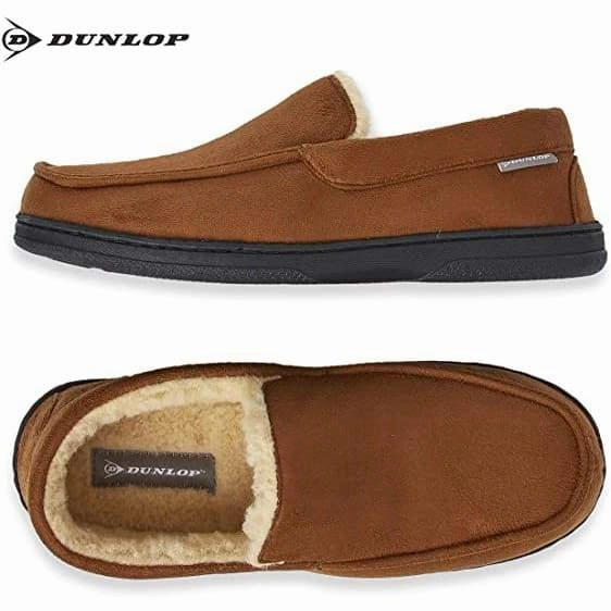 Dunlop Moccasins Loafers Faux Sheepskin Slippers with Rubber Sole for Men Monster House Slippers