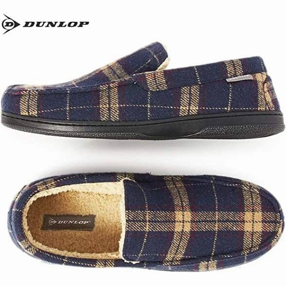 Dunlop Moccasins Loafers Faux Sheepskin Slippers with Rubber Sole for Men Paper Slippers