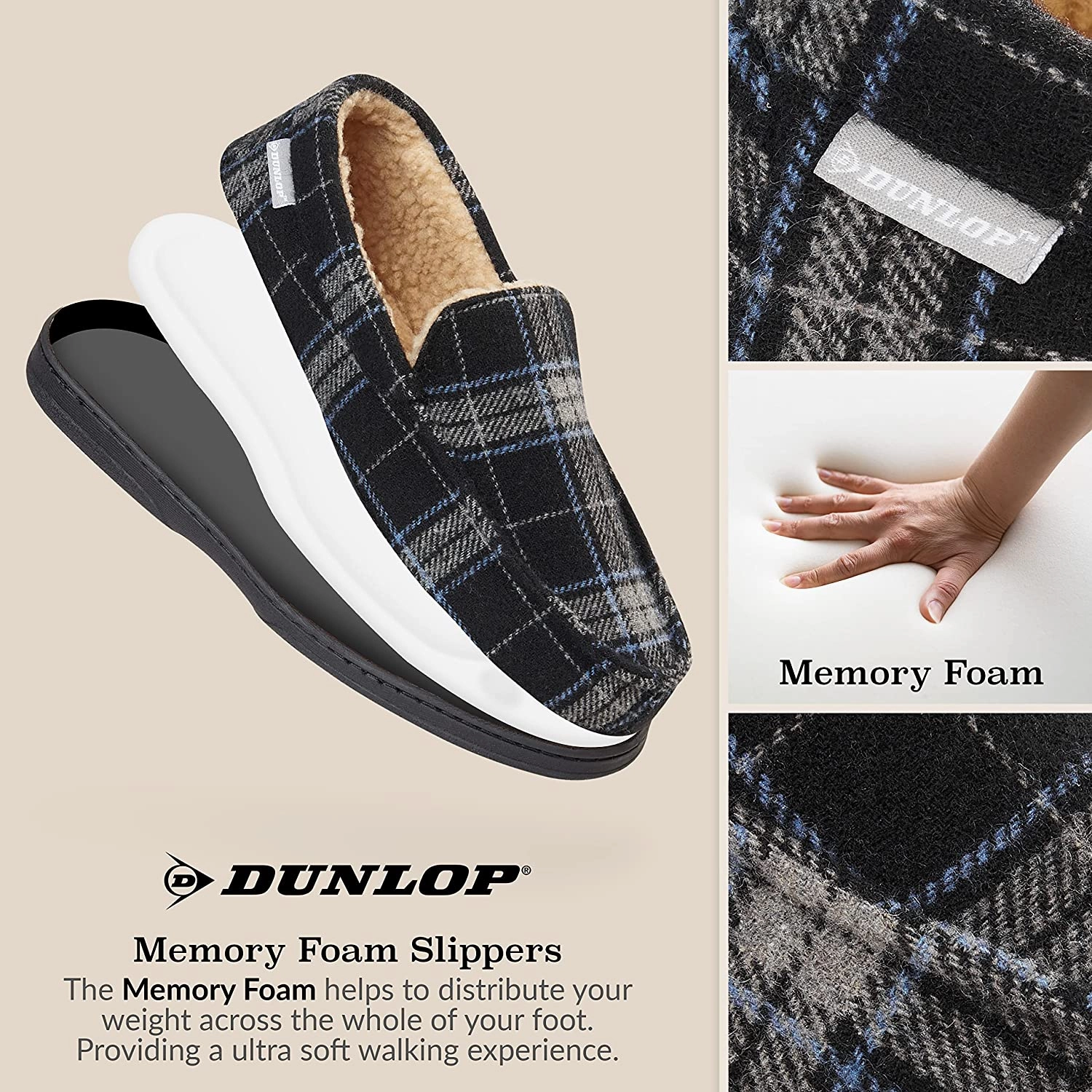 Dunlop Moccasins Loafers Faux Sheepskin Slippers with Rubber Sole for Men Sheepskin Slippers Ireland