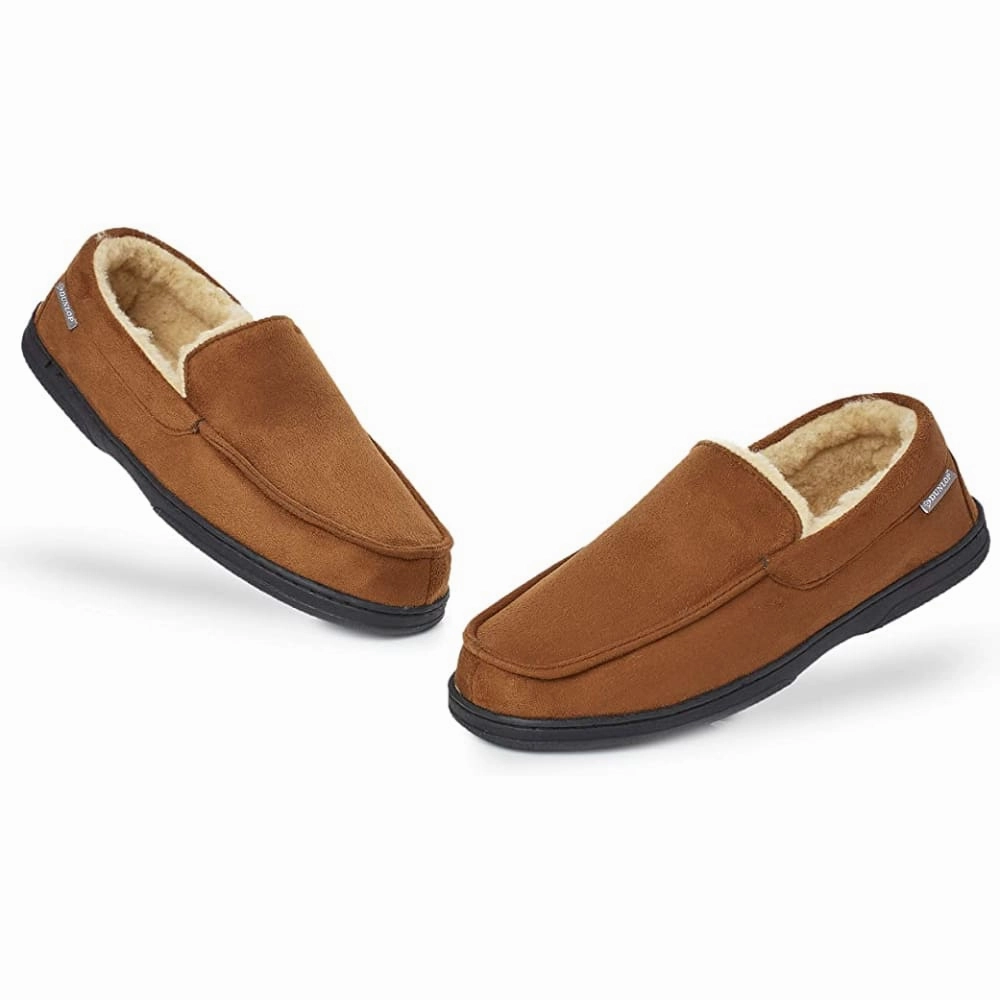 Vibrating Slippers Dunlop Moccasins Loafers Faux Sheepskin Slippers with Rubber Sole for Men