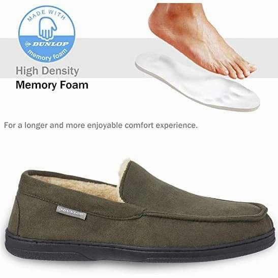 Dunlop Moccasins Loafers Faux Sheepskin Slippers with Rubber Sole for Men Slip On Shoes Slippers