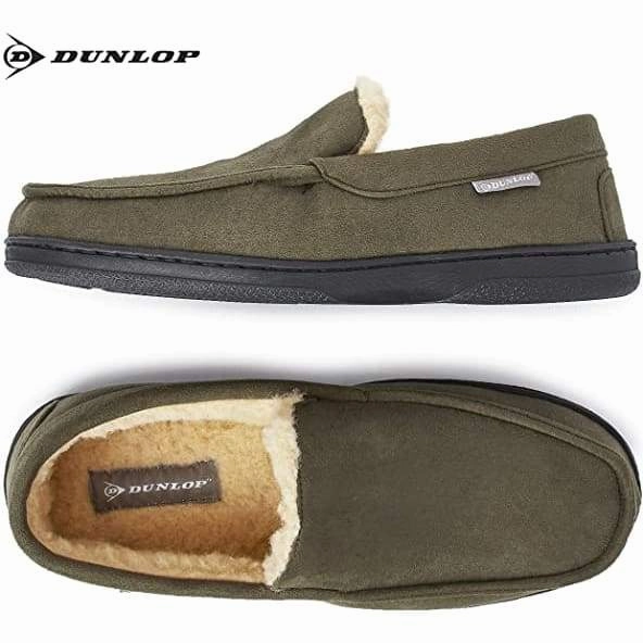 Revitalign Slippers Dunlop Moccasins Loafers Faux Sheepskin Slippers with Rubber Sole for Men