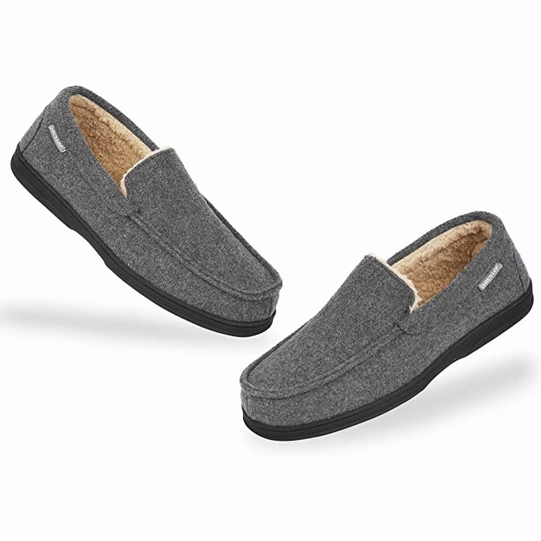 Dunlop Moccasins Loafers Faux Sheepskin Slippers with Rubber Sole for Men Moon Cake Slippers