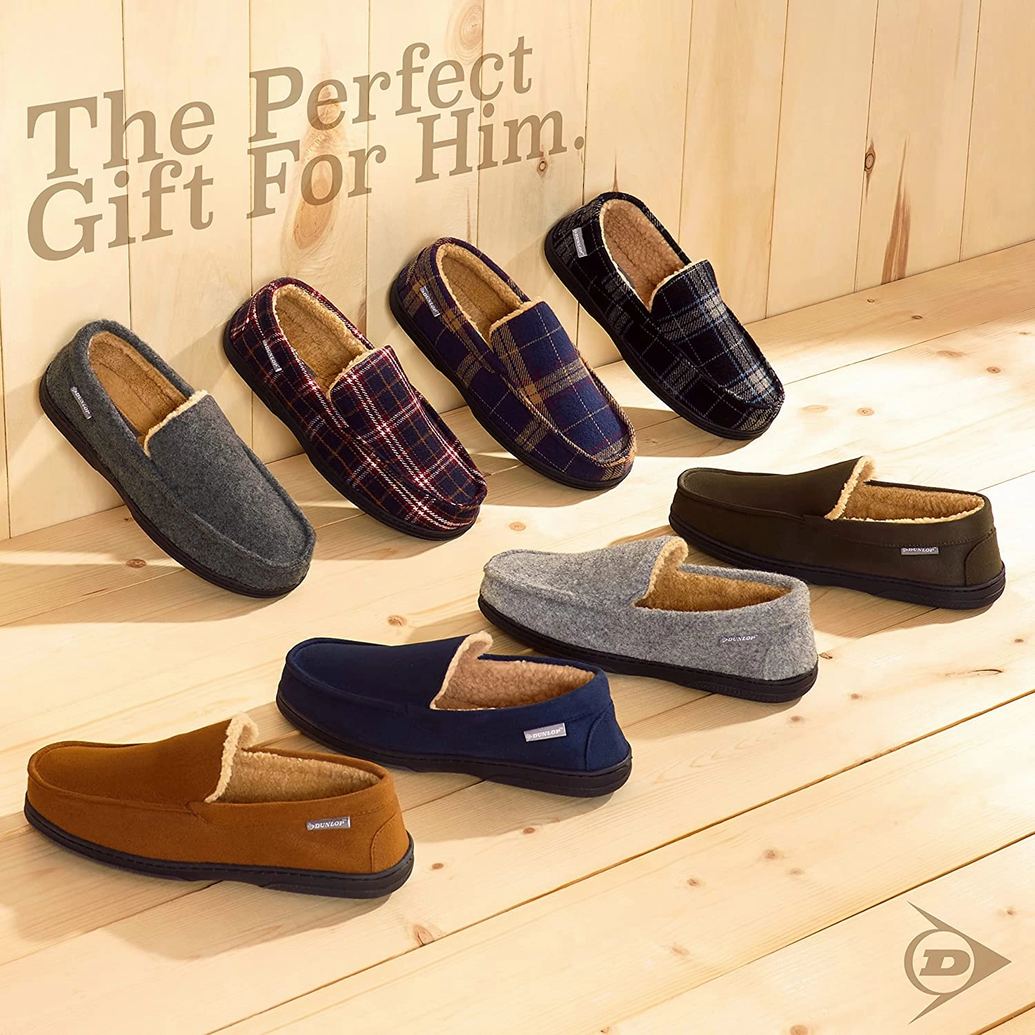 London Slippers Dunlop Moccasins Loafers Faux Sheepskin Slippers with Rubber Sole for Men