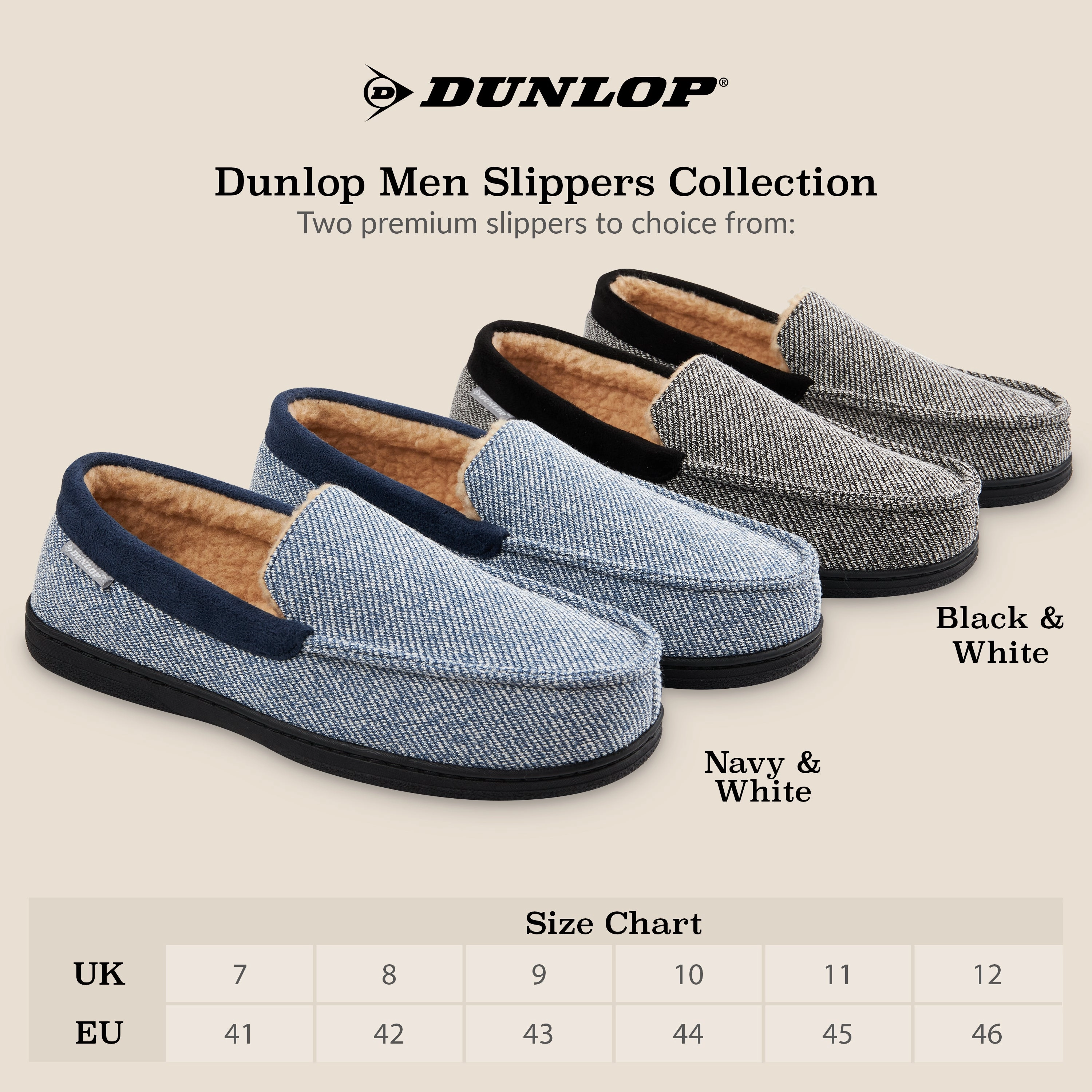 Toddler Slippers Dunlop Moccasins Slippers for Men With Rubber Sole