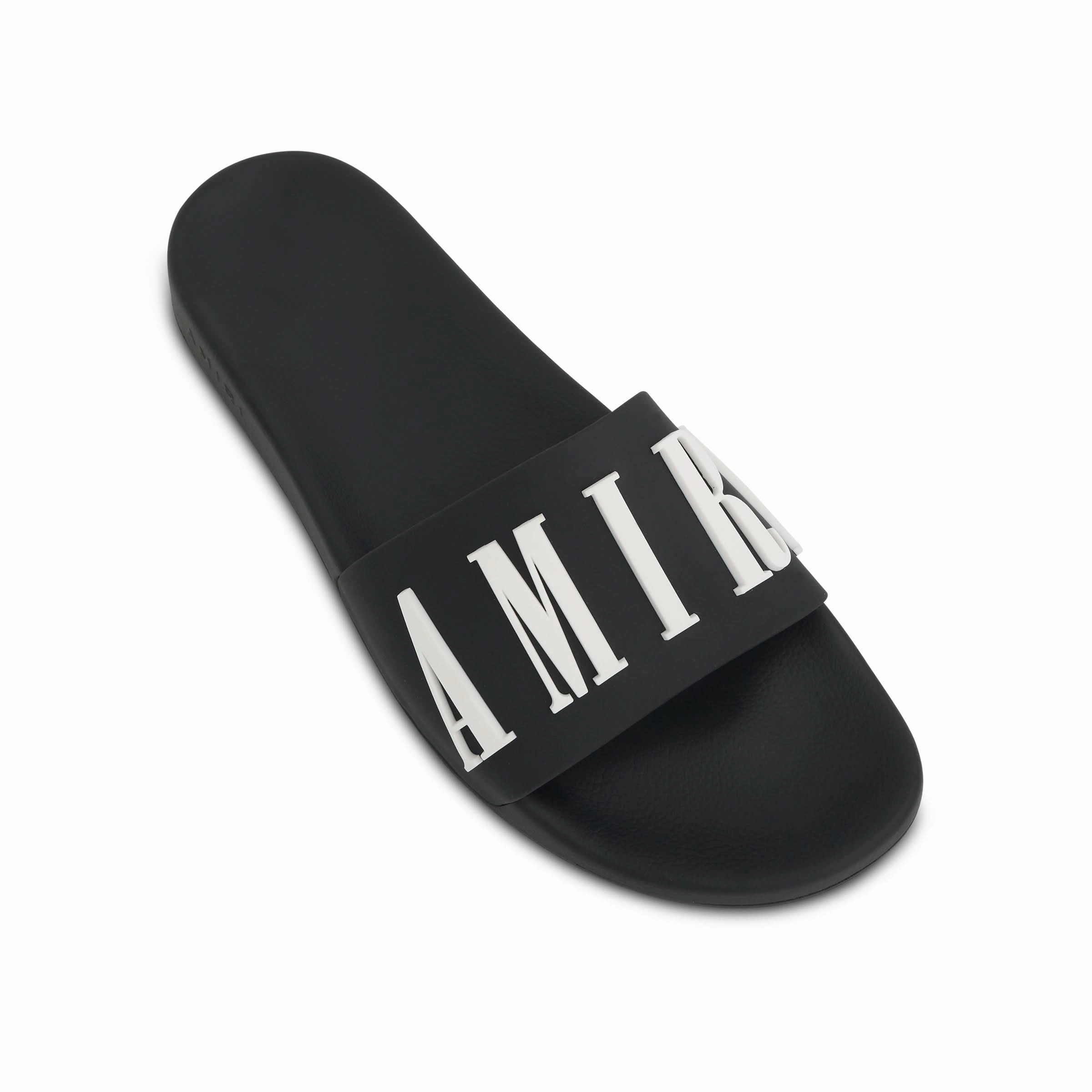 Logo Pool Slide in Black Rubber Sandals