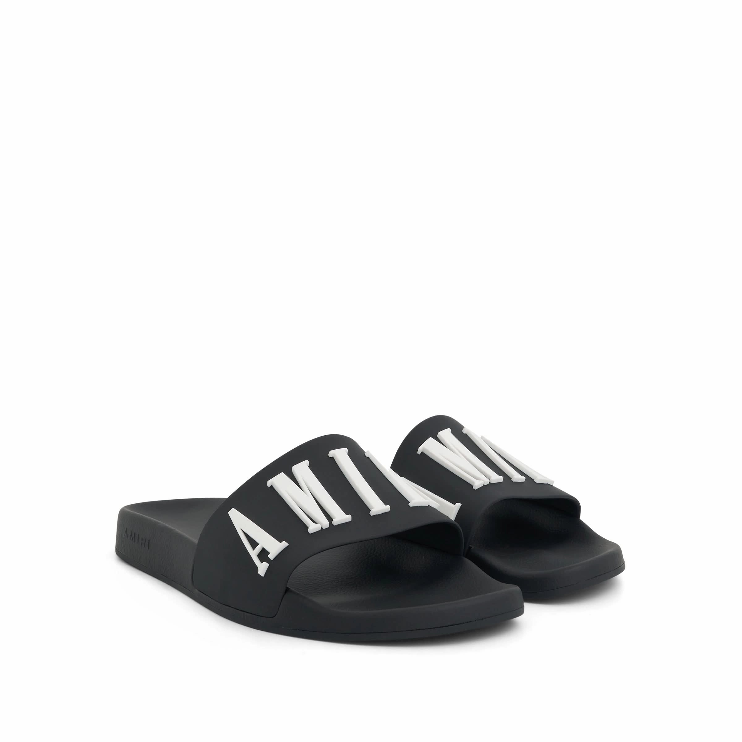 Shearling Sandals Logo Pool Slide in Black