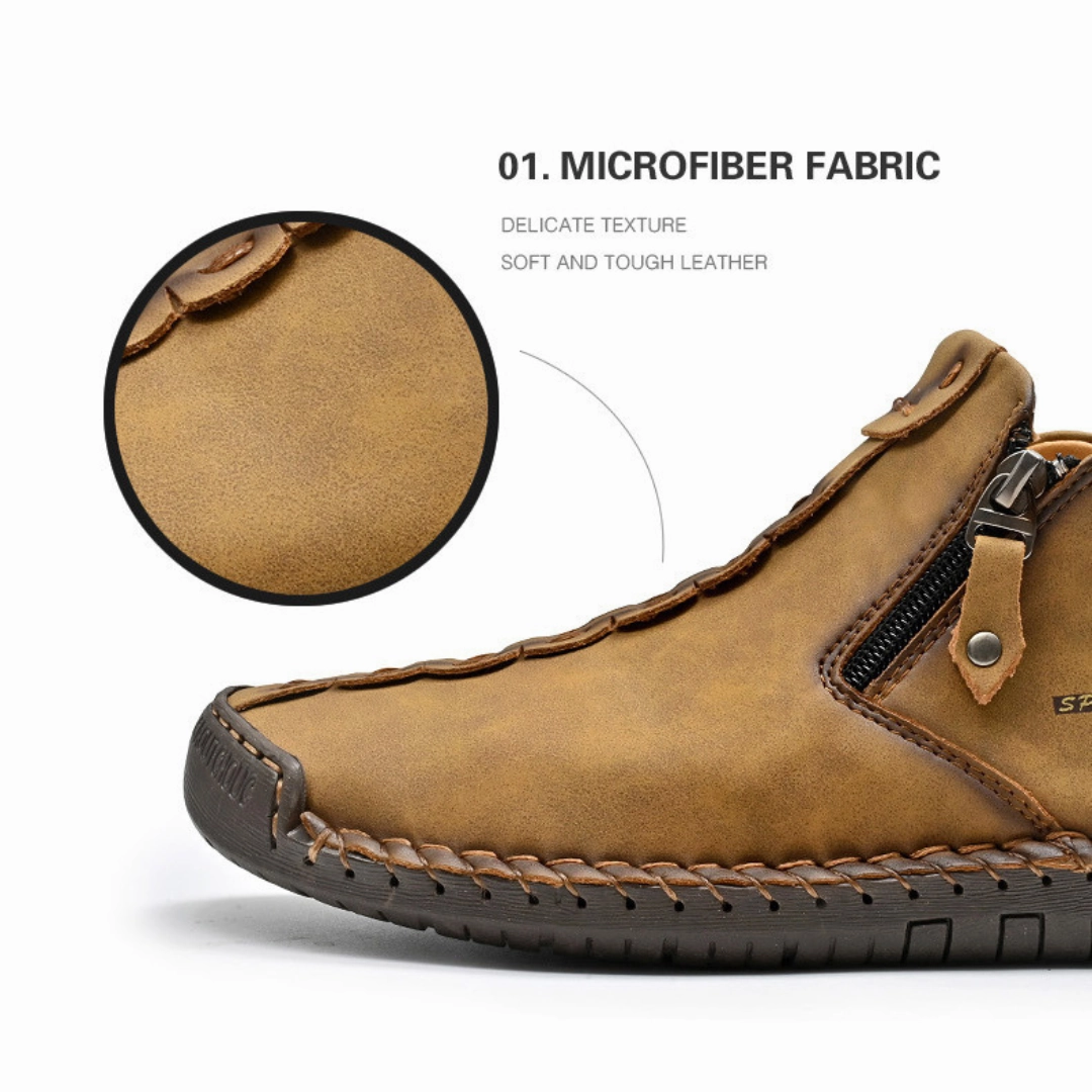 GRW Orthopedic Men Shoes Comfort Leather Non-slip Zipper Boot Flat Feet Zero Drop Shoes