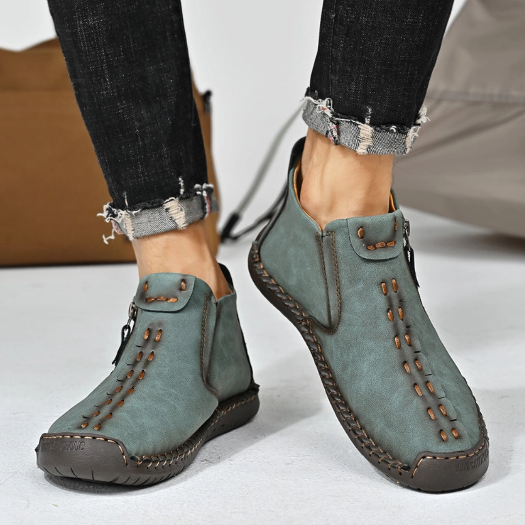 GRW Orthopedic Men Shoes Comfort Leather Non-slip Zipper Boot Flat Shoes With Rubber Soles