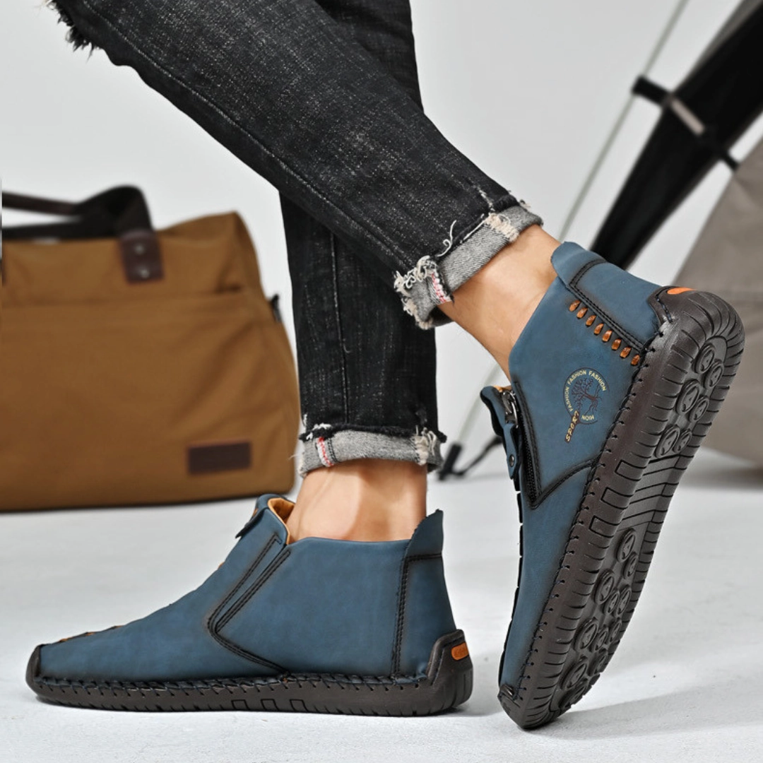 GRW Orthopedic Men Shoes Comfort Leather Non-slip Zipper Boot Cute Flat Shoes Cheap