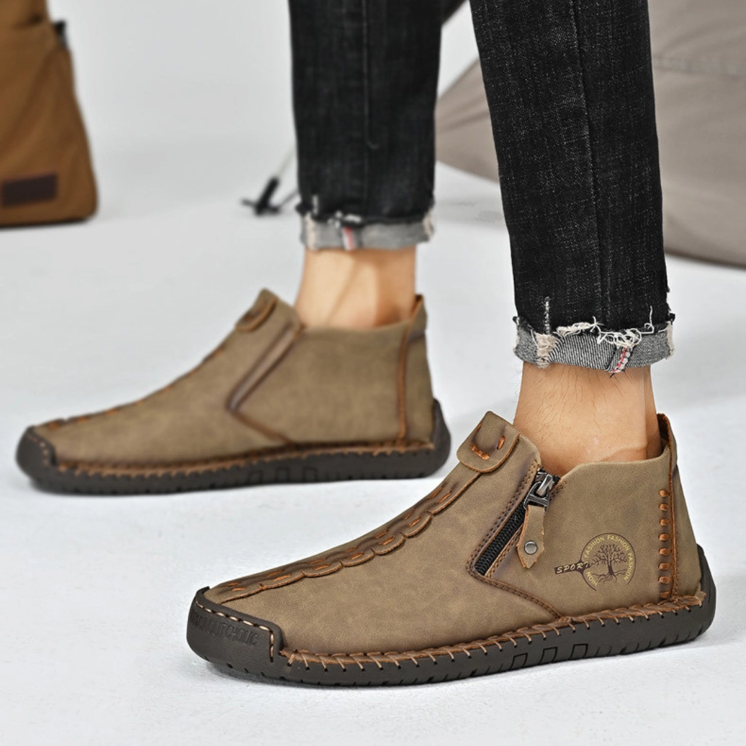 Flat Hoka Shoes GRW Orthopedic Men Shoes Comfort Leather Non-slip Zipper Boot