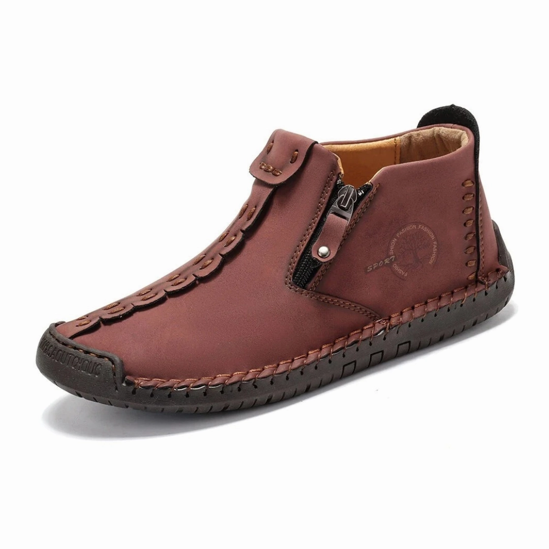 Flat Brogue Shoes GRW Orthopedic Men Shoes Comfort Leather Non-slip Zipper Boot