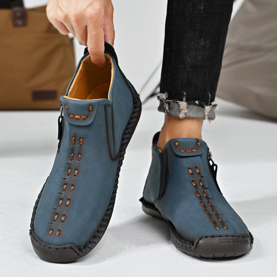 GRW Orthopedic Men Shoes Comfort Leather Non-slip Zipper Boot Shoe Flat Feet