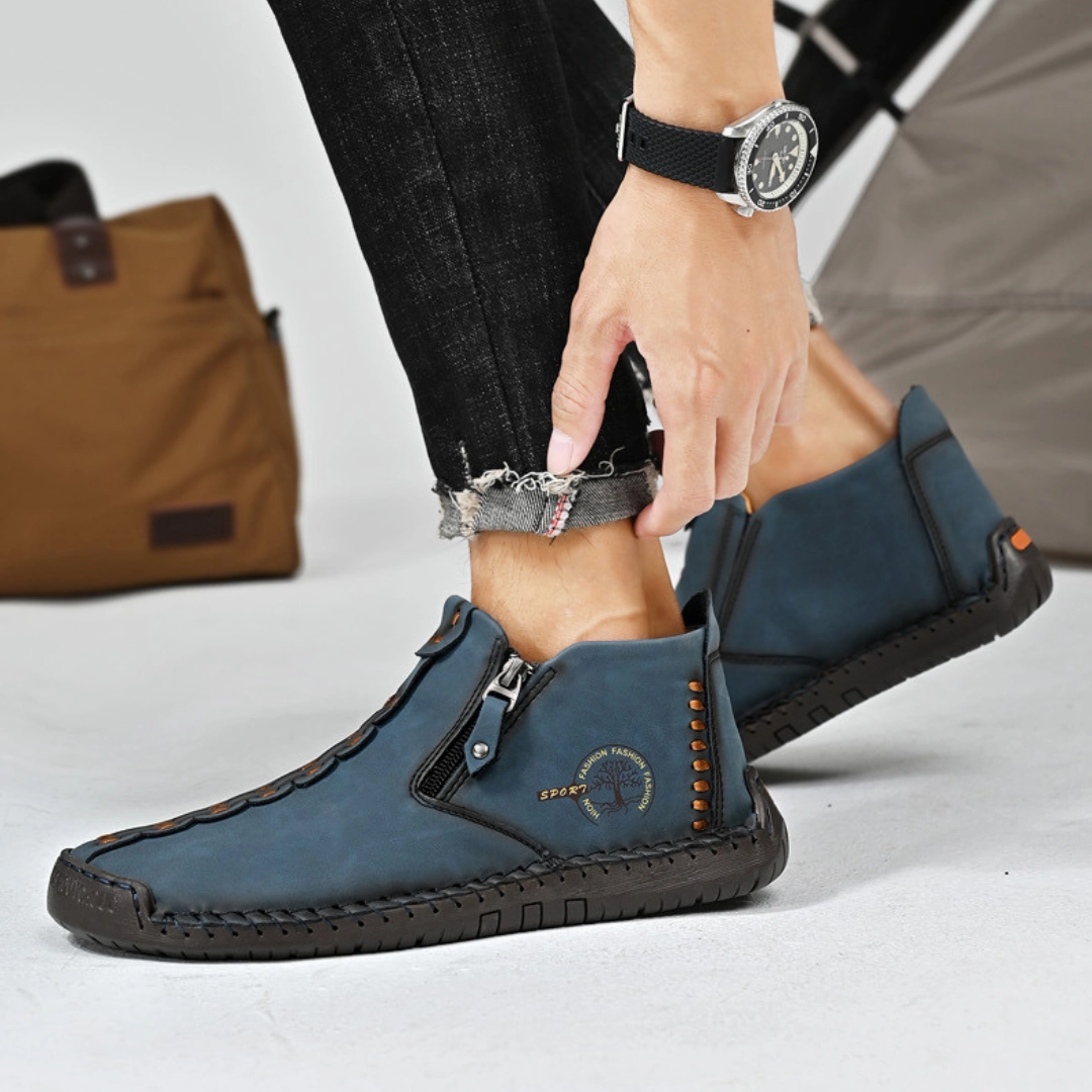 GRW Orthopedic Men Shoes Comfort Leather Non-slip Zipper Boot Dressy Flats Shoes