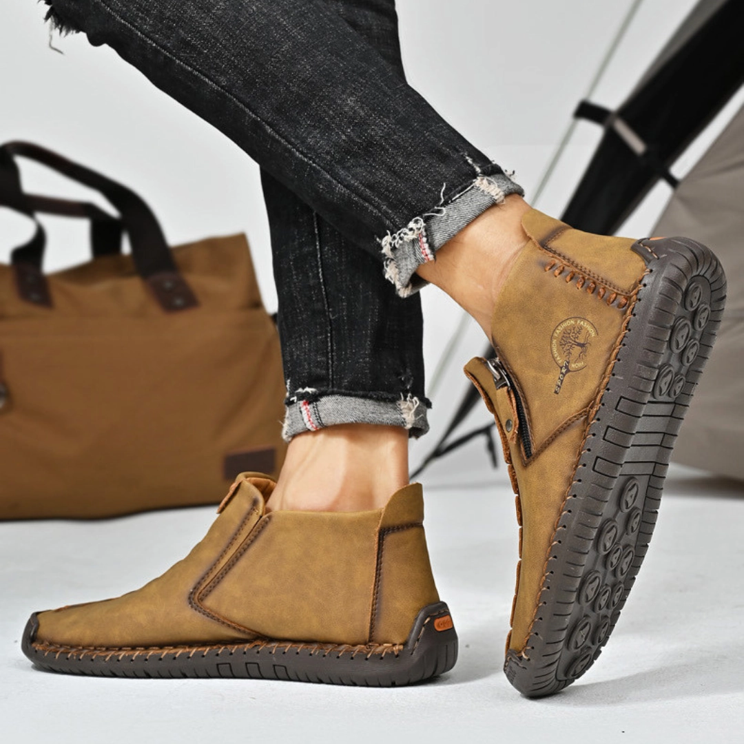 GRW Orthopedic Men Shoes Comfort Leather Non-slip Zipper Boot Flat Glock Trigger Shoe