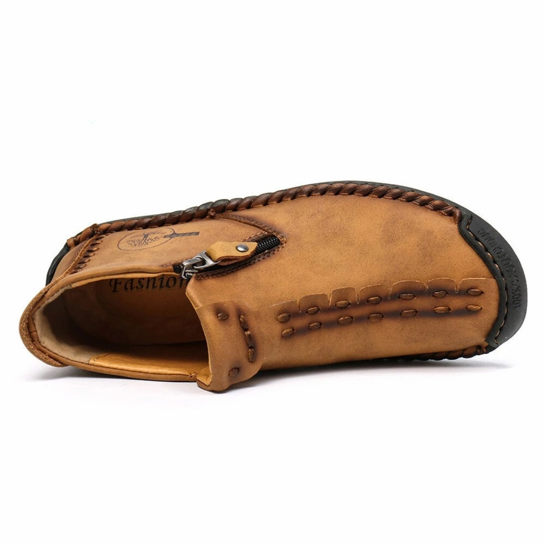 GRW Orthopedic Men Shoes Comfort Leather Non-slip Zipper Boot Taupe Flat Shoes