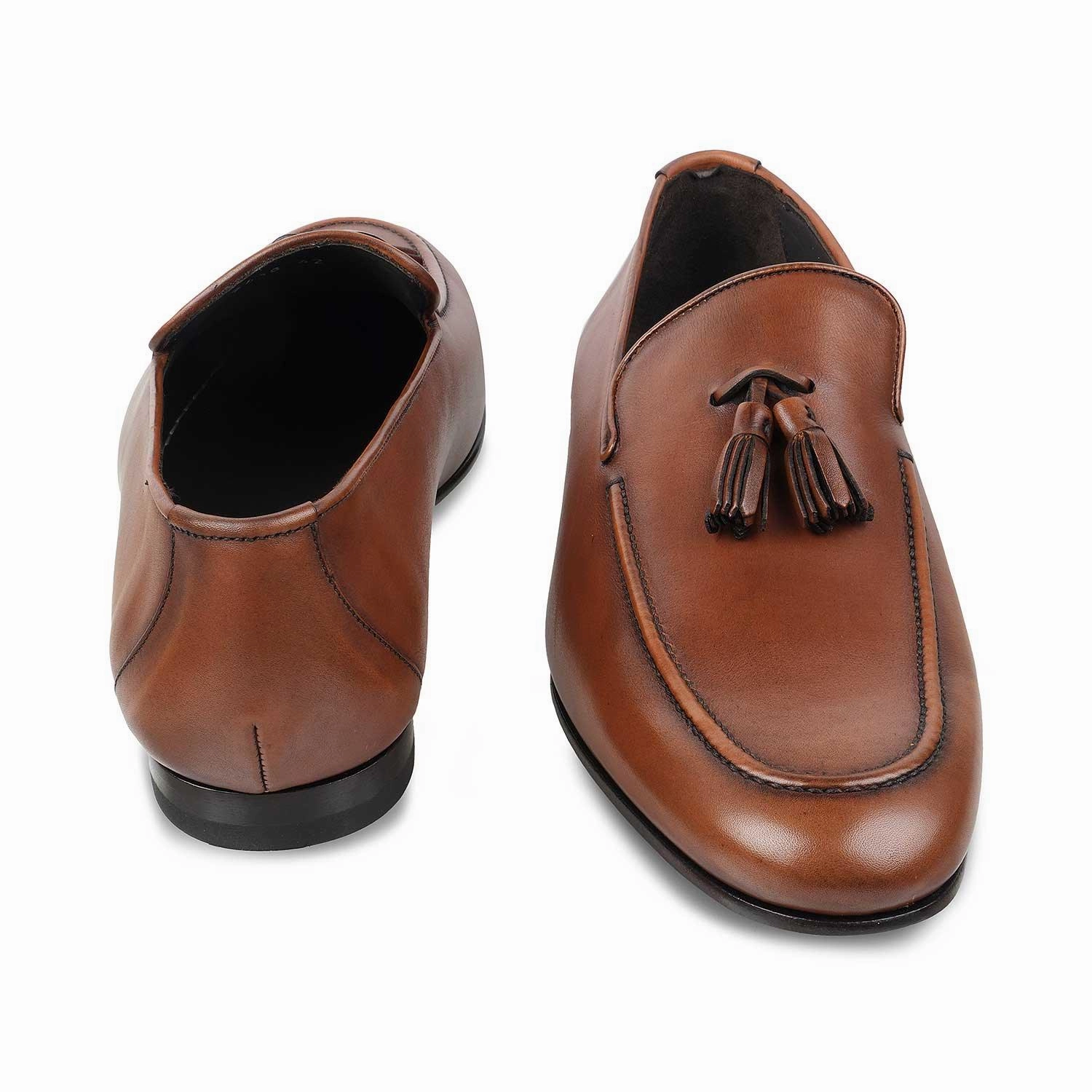 The Mancio Tan Men's Handcrafted Leather Loafers Tresmode Slim Loafers