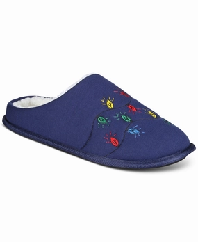 Slippers Mop Cleaning Club Room Men's Holiday Lights Slippers Slip On Blue Multi  XL 12 to 13