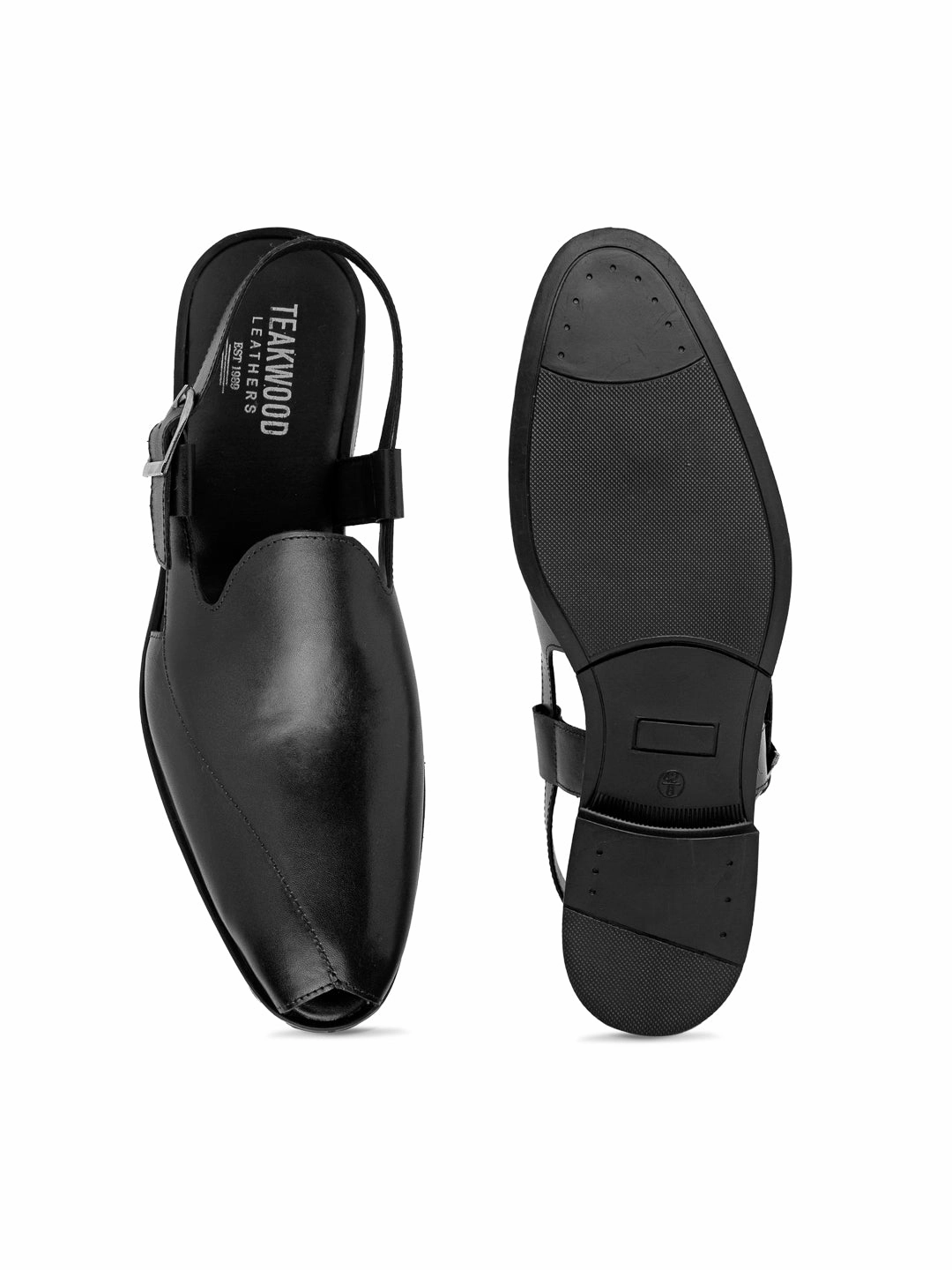 Bamboo Sandals Teakwood Men Black Solid Peshawari Mules