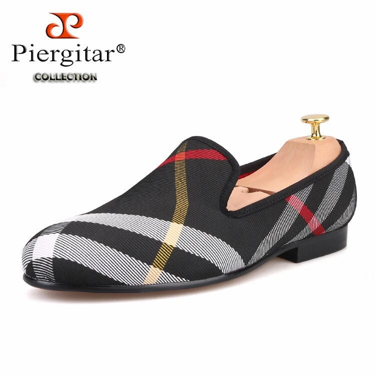 Blue and white plaid canvas shoes luxurious brand men loafers flats Gucci Monogram Loafers