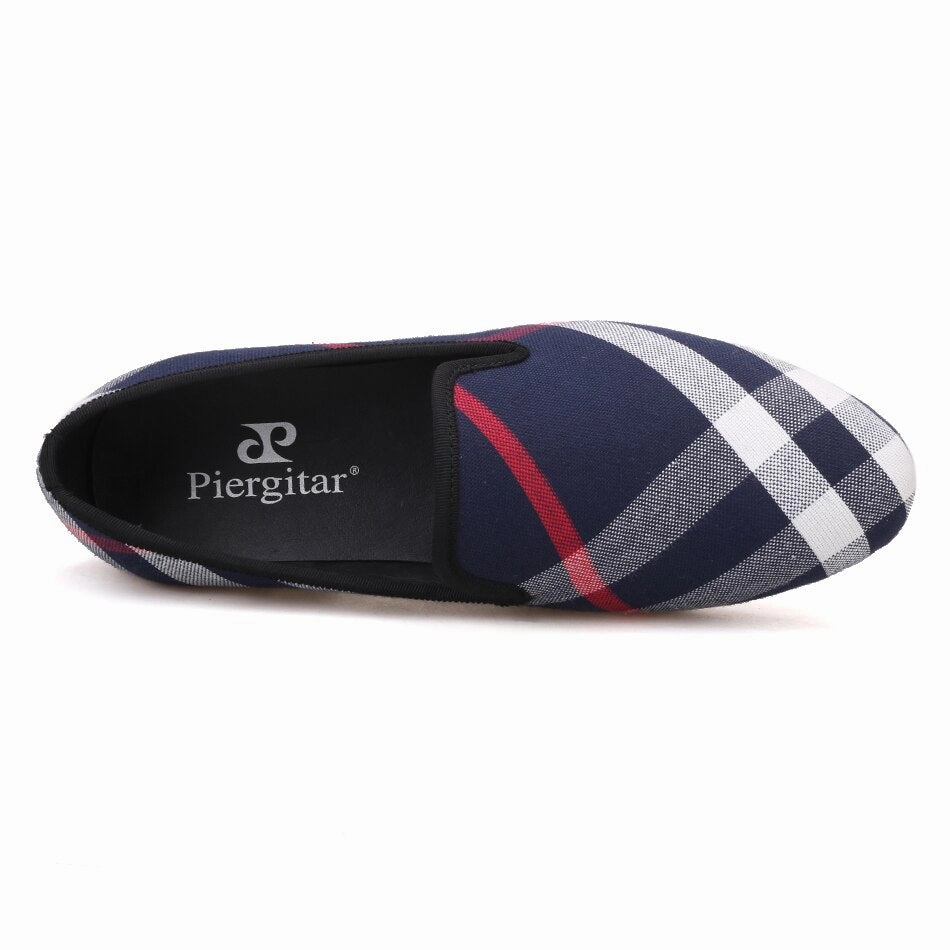 Blue and white plaid canvas shoes luxurious brand men loafers flats Franco Sarto Bocca Loafers