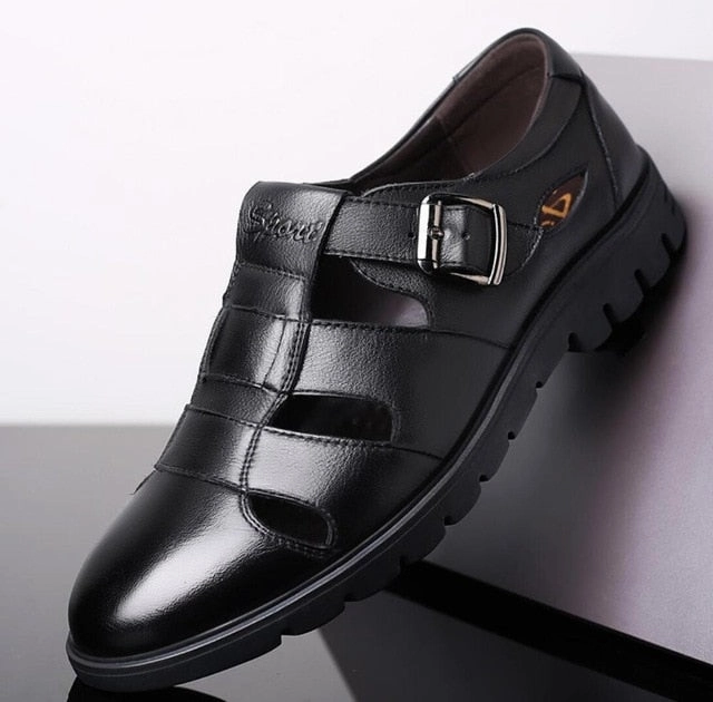 Platform Flat Shoes Summer mens slippers genuine leather sandals outdoor casual men leather sandals for Beach shoes hombre Hollow aerated shoes