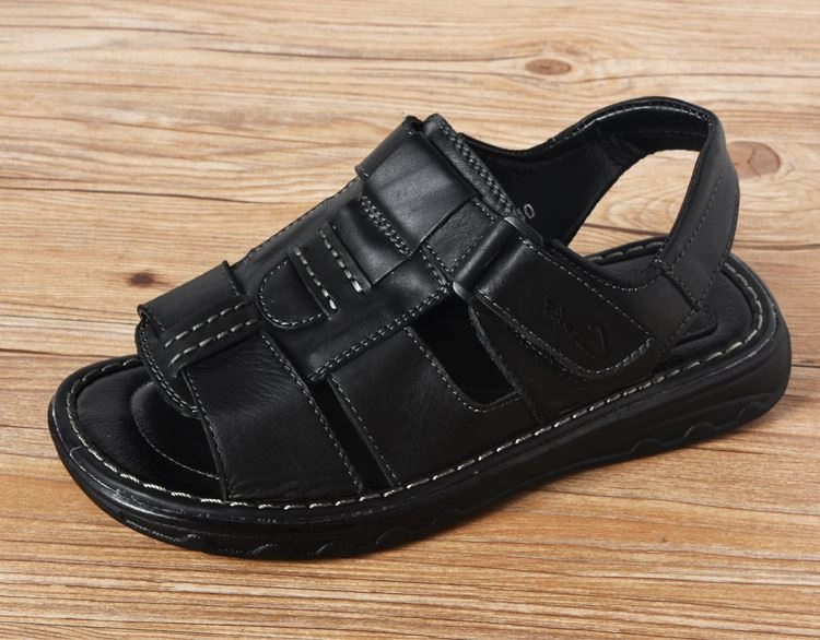 Summer mens slippers genuine leather sandals outdoor casual men leather sandals for Beach shoes hombre Hollow aerated shoes Best Ballet Shoes For Flat Feet