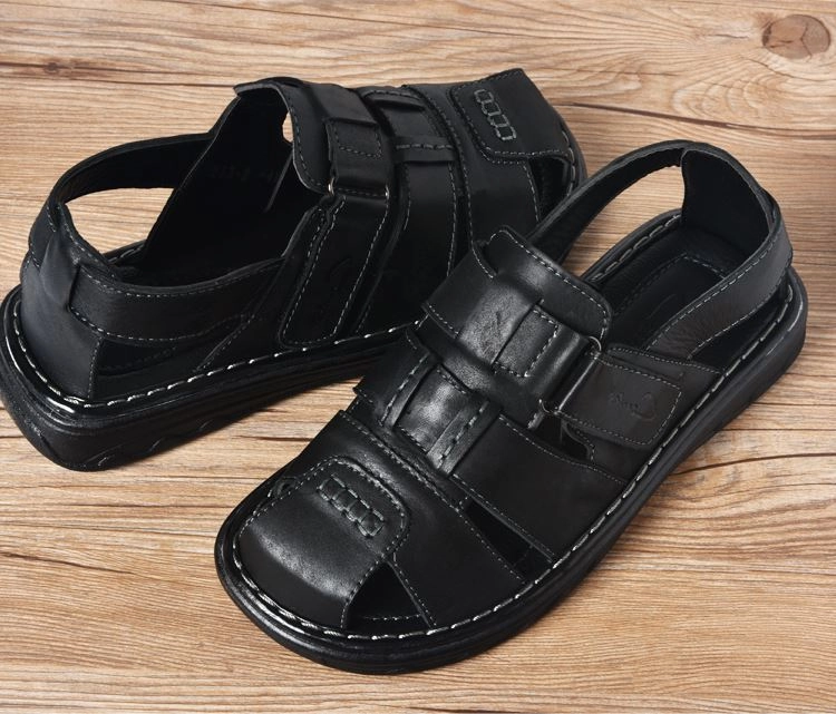 Denim Flats Shoes Summer mens slippers genuine leather sandals outdoor casual men leather sandals for Beach shoes hombre Hollow aerated shoes