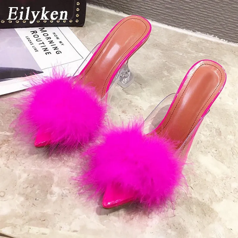 Feather Perspex Crystal High Heels Top Rated Slippers