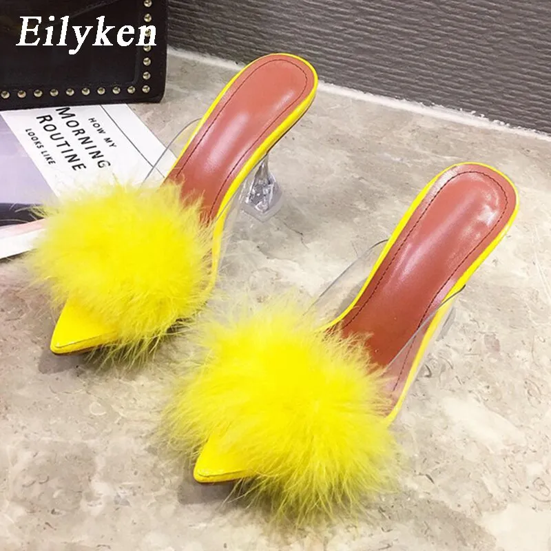 Slippers Size 7 Feather Perspex Crystal High Heels