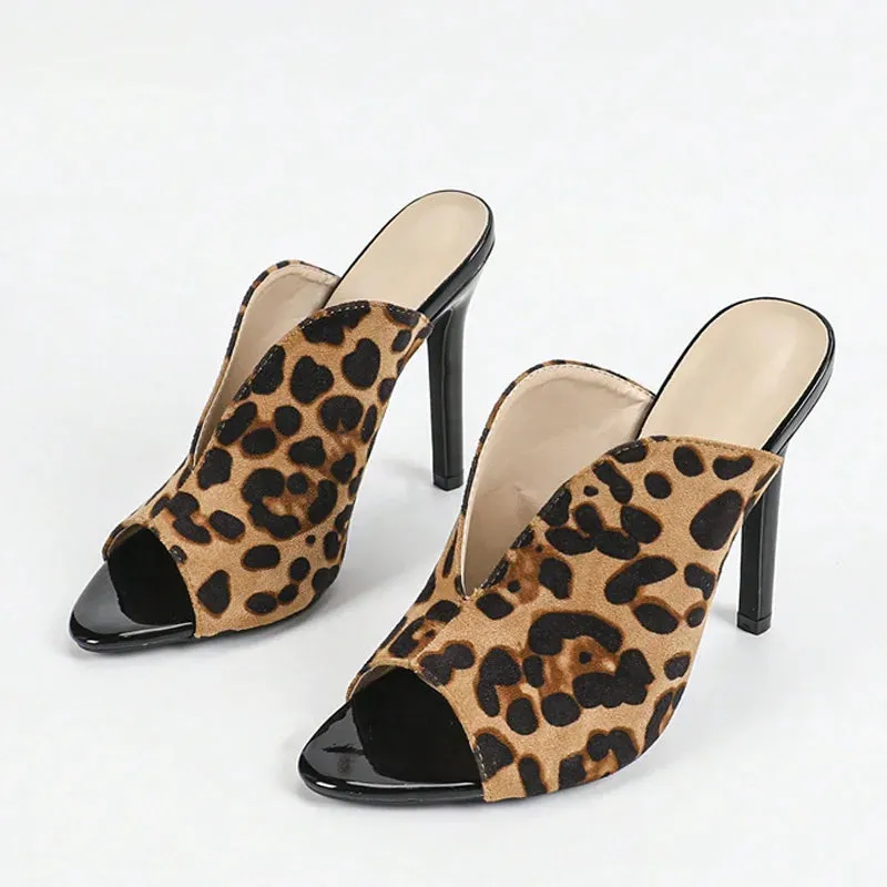 Liyke Sexy Leopard Print Women Slippers V-Strap Shallow Peep Toe Thin High Heels Sandal Summer Party Banquet Shoes Zapatos Mujer Snooki Slippers