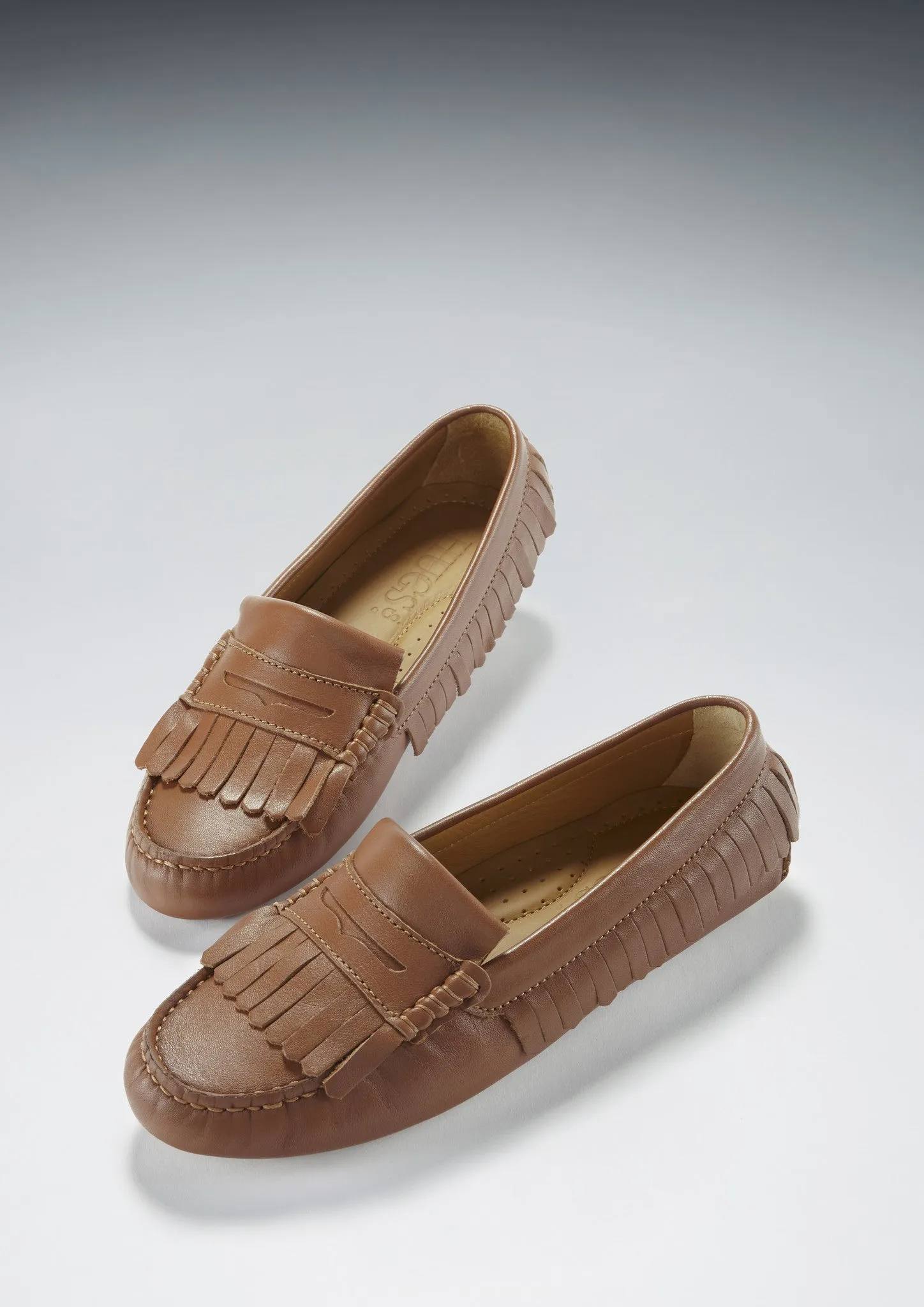 Best Loafers To Wear With A Suit Women's Fringed Driving Loafers, light tan leather